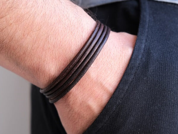 multiwrap leather bracelet with bronze color hook clasp