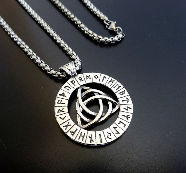 Triquetra Necklace with Viking Runes