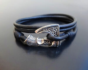 silver viking axe wrap bracelet