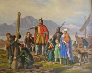 The painting depicts Ingólfr Arnarson, the first settler of Iceland