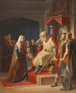 King Gorm the Old Gorm learns of the death of his son Canute, painting by August Carl Vilhelm Thomsen