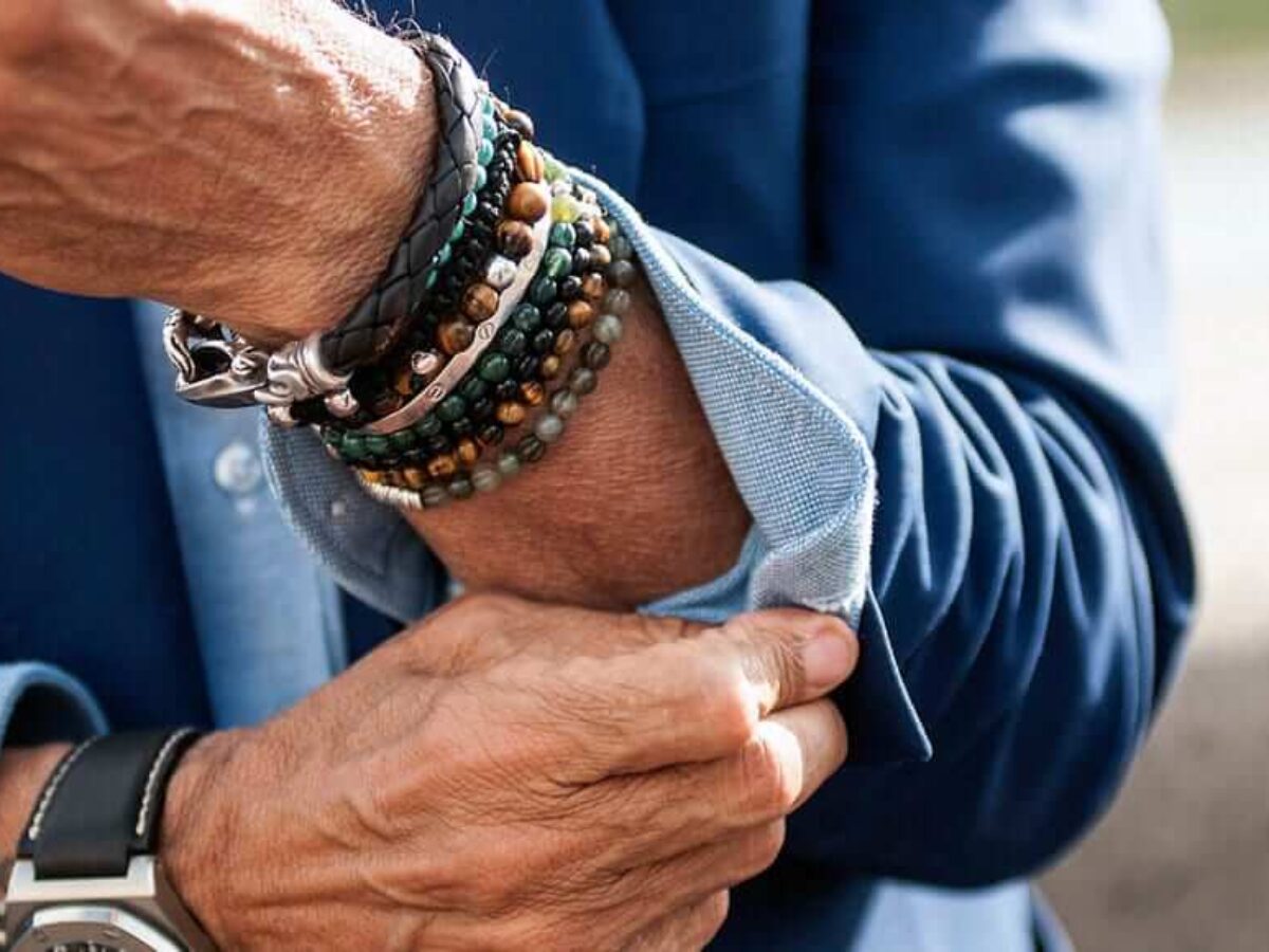 Mens Boys Denim Blue Braided Leather Bracelets, with Sliding Steel Clasp