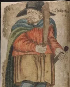 A depiction of Egill Skallagrímsson in a 17th-century manuscript of Egils Saga