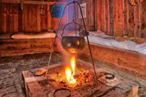 viking pit fire inside viking longhouse
