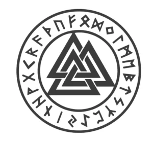 valknut symbol with runes 