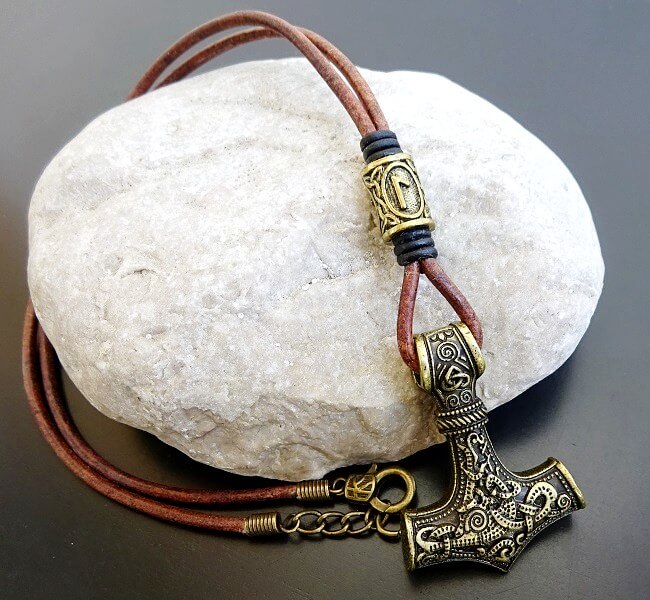 bronze mjolnir necklace with laguz rune 1A