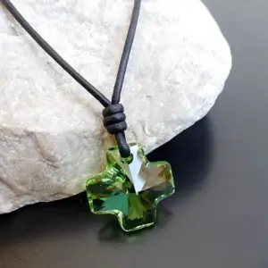 swarowski crystals cross green necklace pendant
