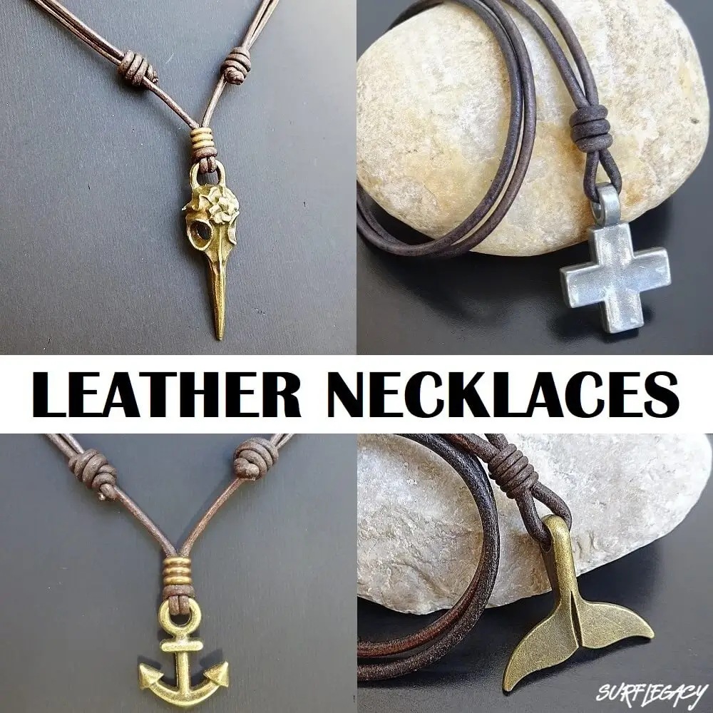 LEATHER NECKLACES mosaic of 4 pictures