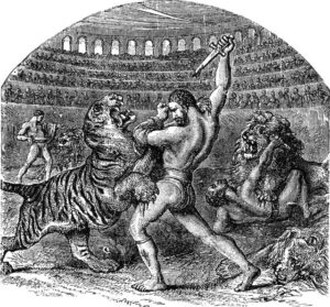 gladiator fighting with a tiger