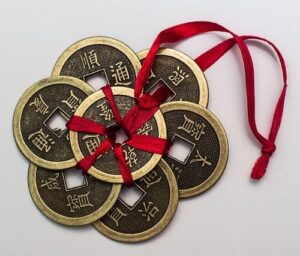 feng shui coins with red ribbon