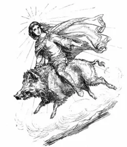 Freyr riding Gullinbursti