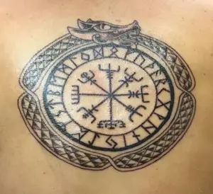 Jormungandr with runes back tattoo