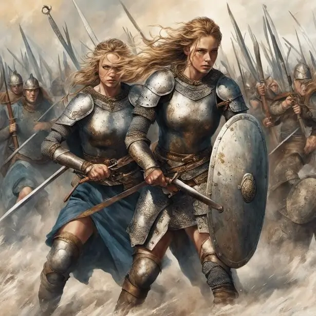 shield maidens fighting in battle